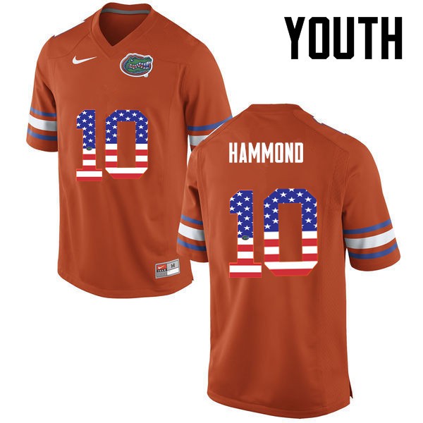 Florida Gators Youth #10 Josh Hammond College Football USA Flag Fashion Orange